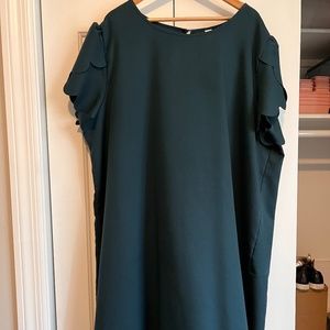 Emerald Green Sheath Dress with Scallop Detail
